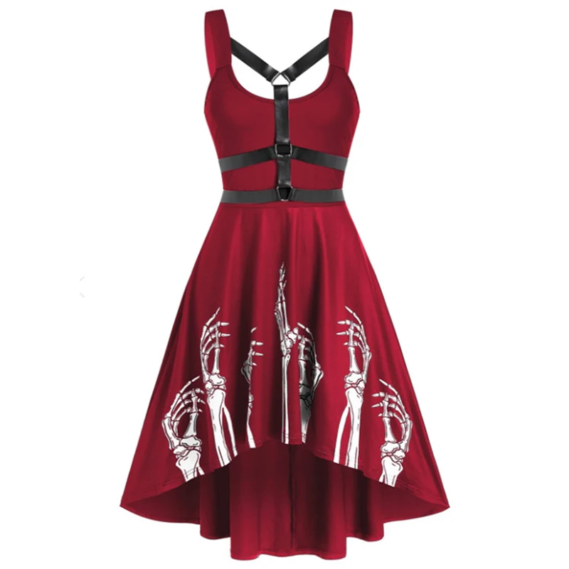 Gothic Black Dress Sexy Skirt For Women Halloween Costumes Horrible Christmas Carnival Easter Terrible Skull Bones Clothing Red