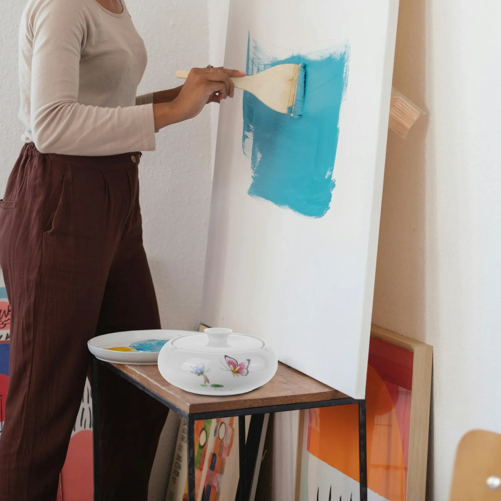 서예 및 수묵화용 세라믹 잉크 접시 접시, 정교한 레트로 스타일 데스크탑 장 물받이 붓꽂이 소형