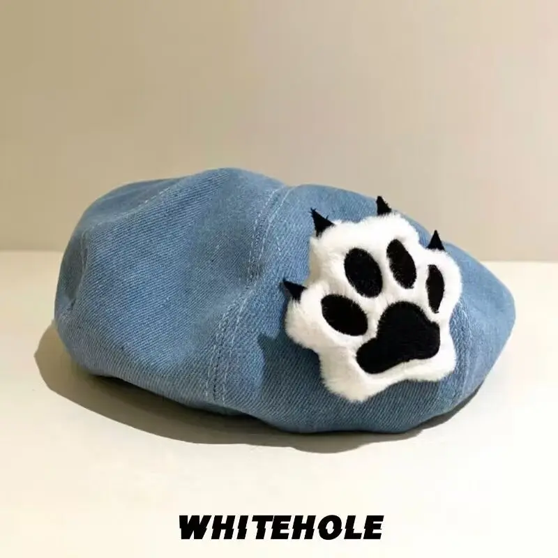 Cute Puppy Paw Beret Women y2k Sweet Cool Hottie Cowboy Big Head Hat