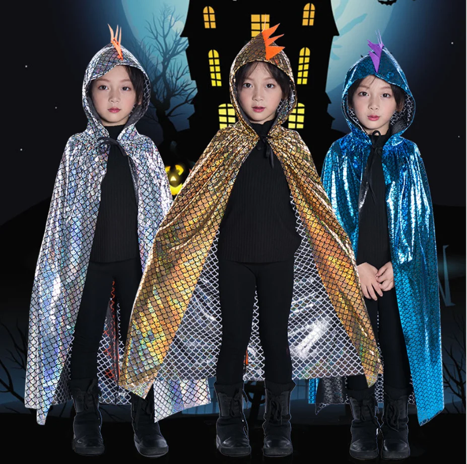 Sequined Dinosaur Cape Halloween Cosplay Costume Hooded Cloak for Kids Boys Festival Party Carnival Children\'s Cloak with Hood