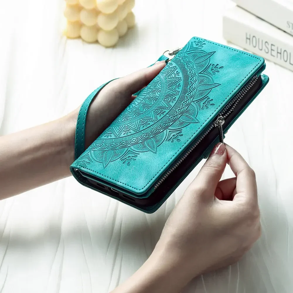 Elegant Crossbody Leather Zipper Wallet Flip Case - Universal Smartphone Accessory