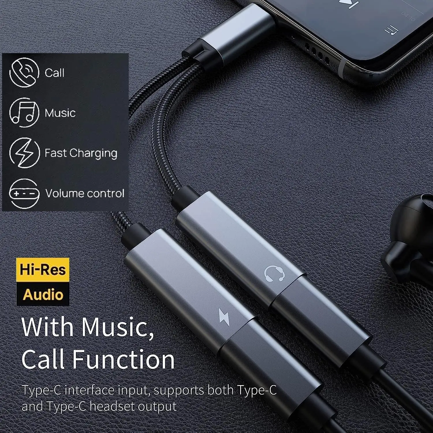 2 in 1 USB C OTG 스플리터 듀얼 타입-C 포트 헤드폰 잭 오디오 어댑터 및 PD 60W 고속 충전기 삼성 화웨이 아이폰17용
