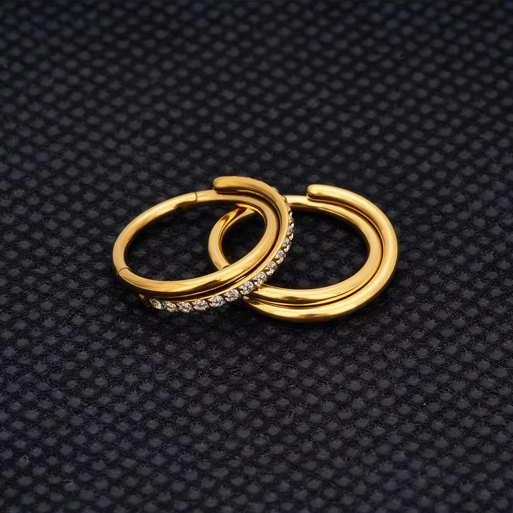 G23 Titanium Piercing Double Layered Triple Stack Hinged Zircon Nose Ring Helix Cartilage CZ Small Cartilage Septum Clicker nose rings piercing jewelry body piercing jewelry body jewelry
