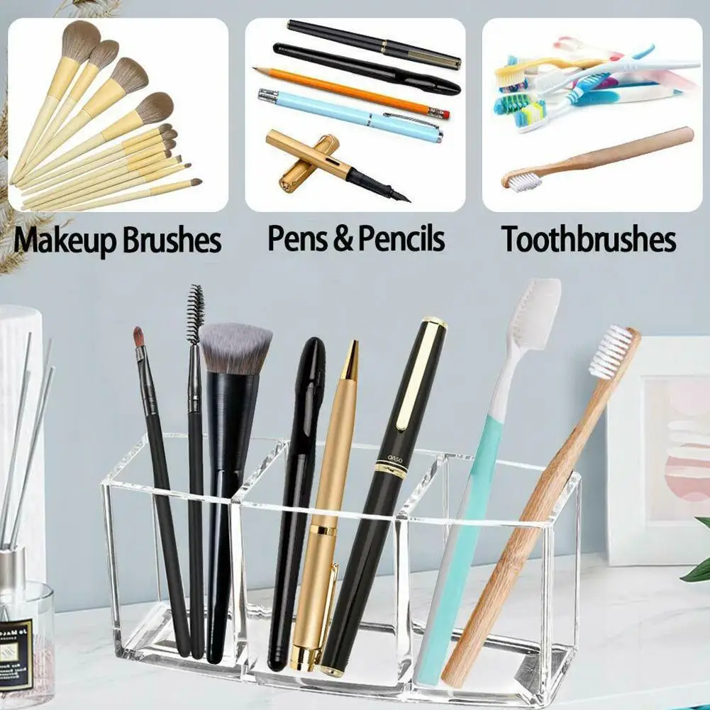 3 Holes Transparent Cosmetic Makeup Acrylic Makeup Brush Tool Storage Box Case Make-up Brush Holder Table Organizer Makeup Tool 5