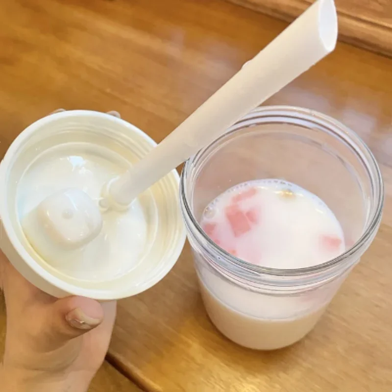 Glass Water Bottle with Lid and Straw for Juice Coffee Tea