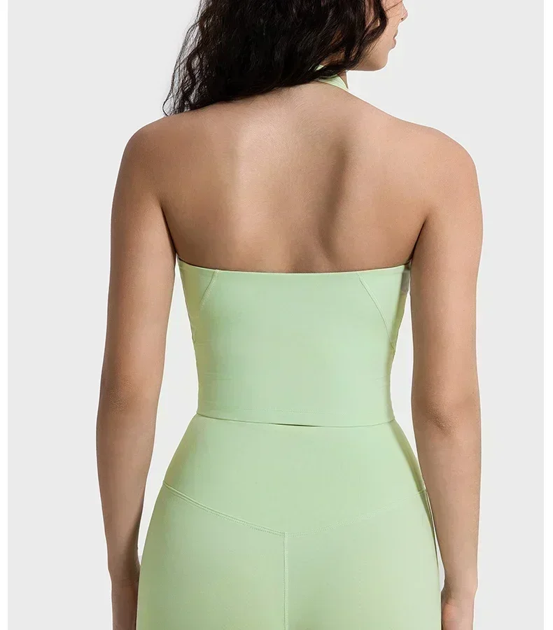 Lemon Women Halter Tank Top Light Support Exercise Yoga Sports Vest With Chest Pad Casual Running Fitness Pilates Vest Gym Tops