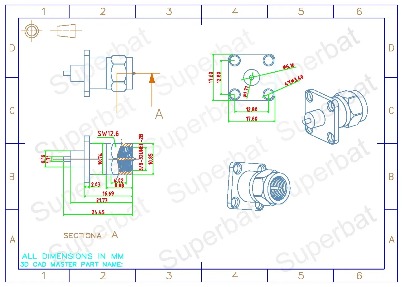 RF Coaxial Connector Male 4 Hole Panel Mount for Electronic Components