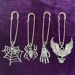 Xiuya Vintage Gothic Accessories For Bags Y2K Ornament Alloy Metal Big Pin Skeleton Cross Spider DIY Accessories Bag Parts