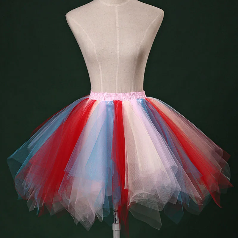 Short Multicolor Women Lolita Petticoat Tutu Puffy Cancan Skirt Gradient Ramp Under Crinoline Inner Bustle Cosplay For Wedding petticoat skirt,petticoat underskirt,wedding underskirt,lolita petticoat,tulle tutu skirt