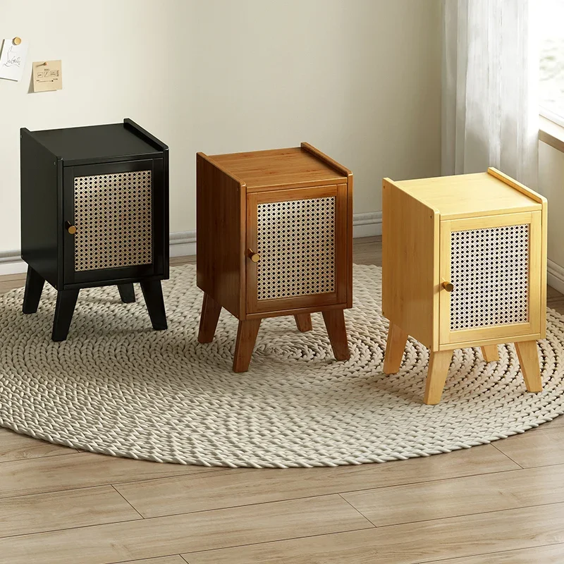 Modern Minimalist Bed End Storage Cabinet with High Sense Bedroom Bedside Table Furniture Thick Bamboo Narrow Slit Night Tables