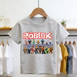 Kids' Summer Streetwear Roblox T - Shirt - White Short - Sleeve Top - 130 (GRAY)