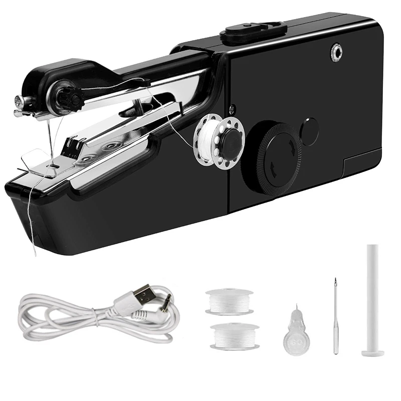 USB Electric Handheld Sewing Machine Kit, Cordless Mini Quick Repairing Sewing Machine For Denim Curtain Leather 2