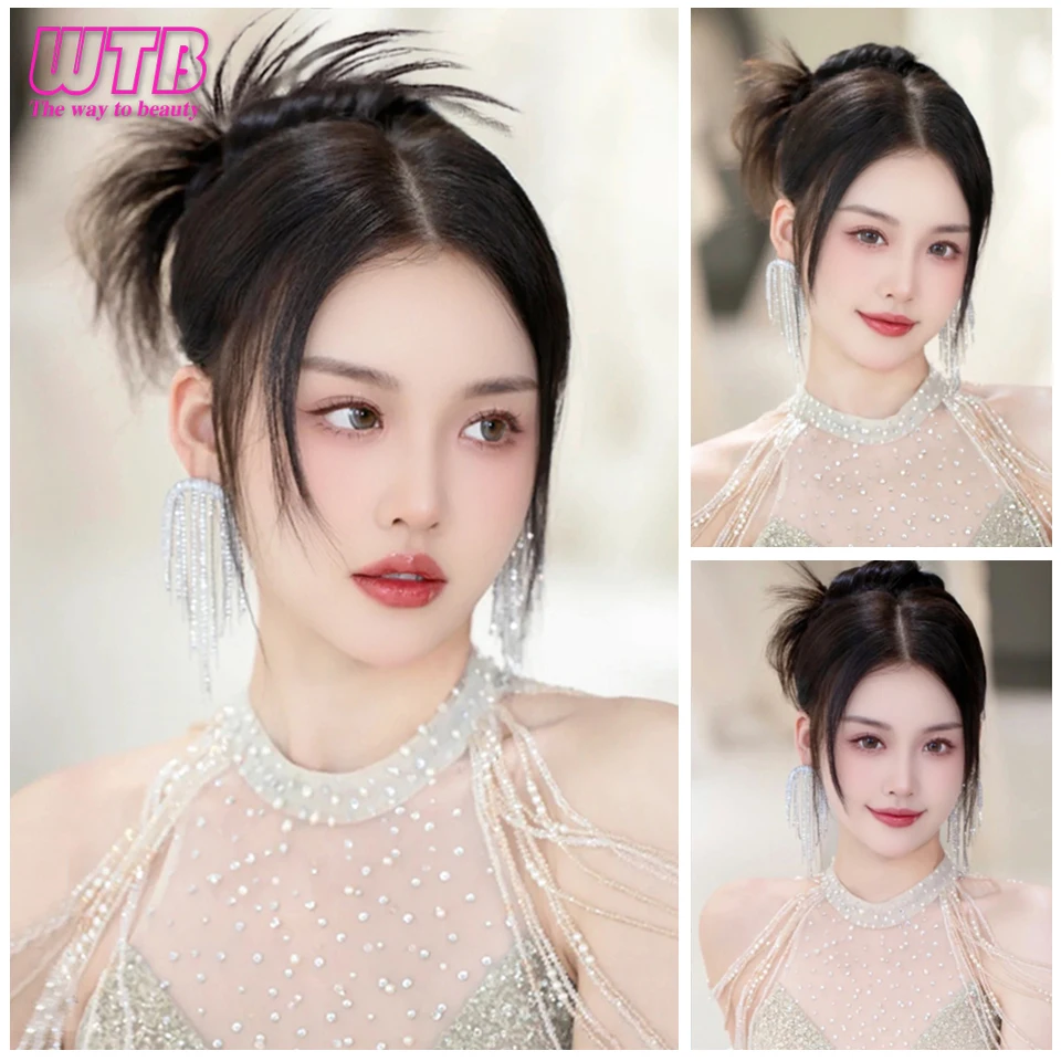 합성 닭 둥지 머리 가발, 높은 머리, 매콤한 소녀 볼 헤드, 닭 깃털 셔틀콕 분수, 높은 말 꼬리 가발