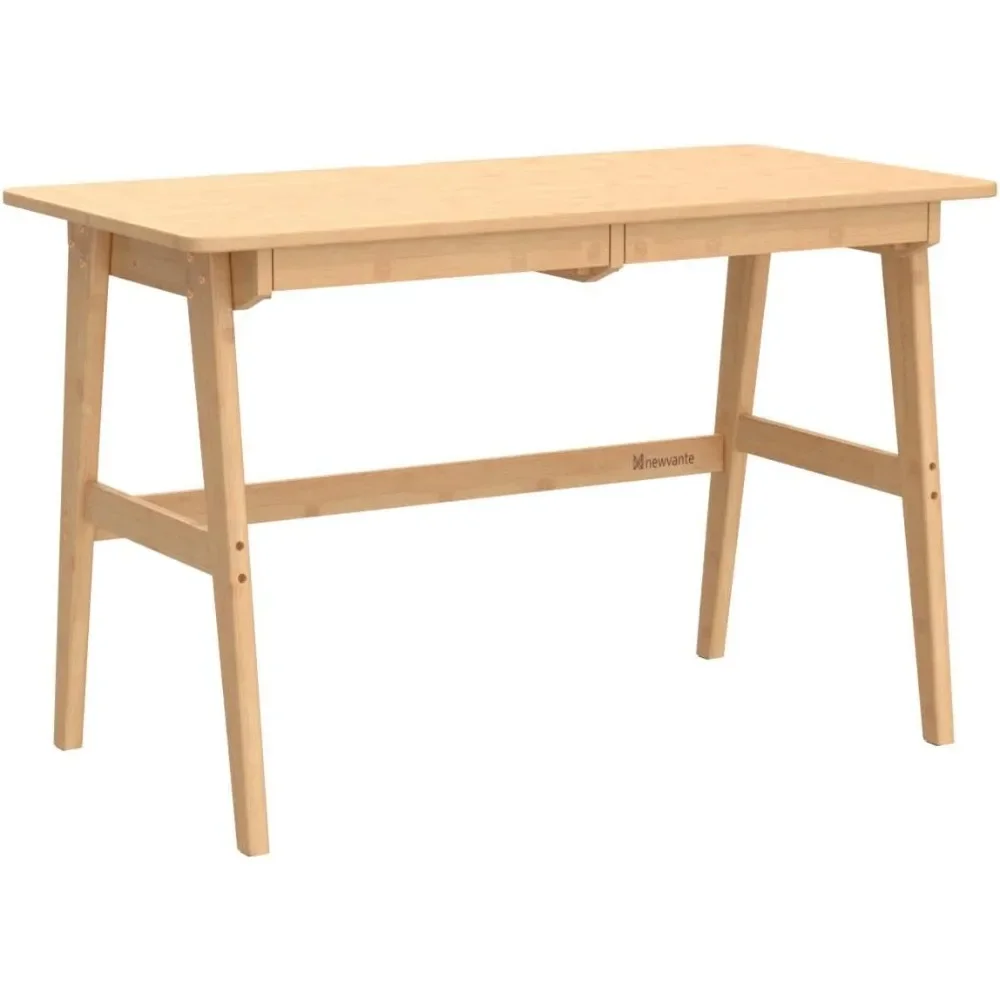 New2025-Writing Computer Desk 46" Bamboo Home Office Table with 2 Drawers, Modern Furniture Simple Study Makeup Workstation