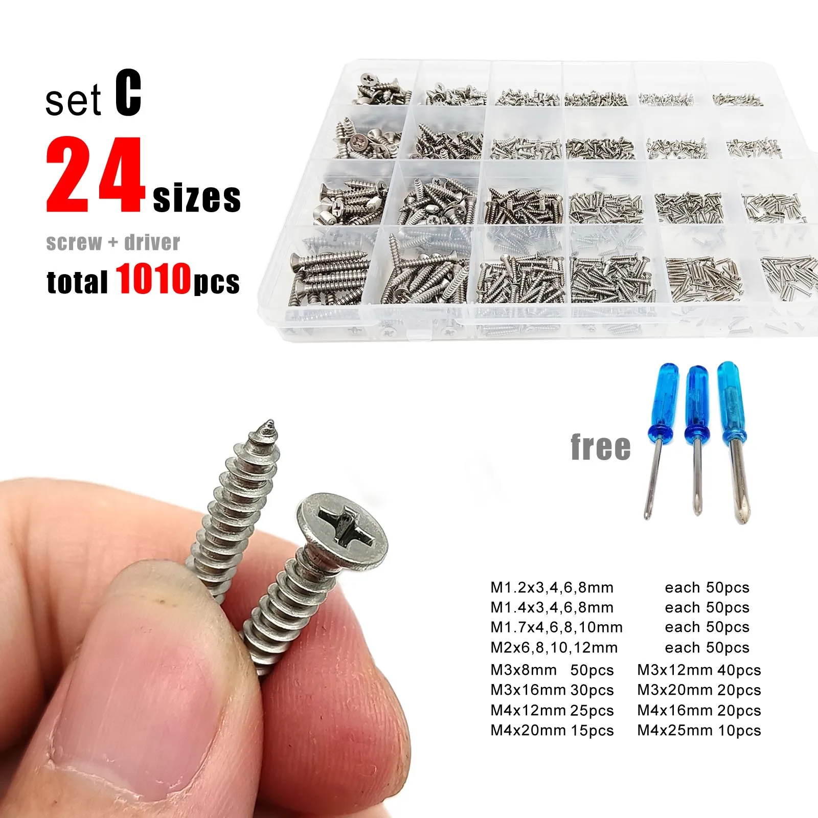 M1 - M8 Self Tapping Screws A2-304 Stainless Steel Phillips Flat Head Wood  Screw