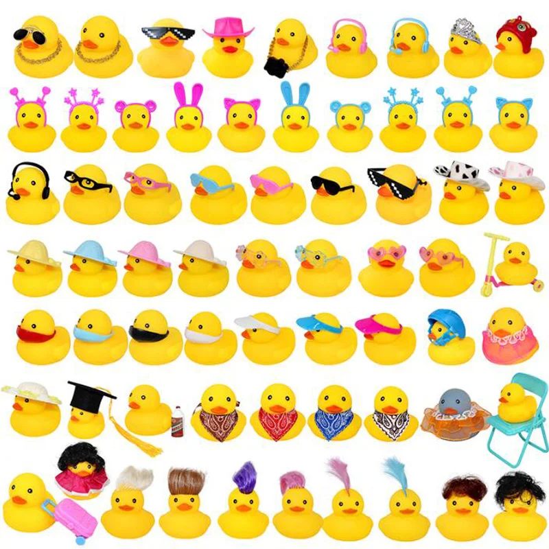 Cute Rubber Duck Accessories Decorations Mini Sunglasses Necklace Scarf Earphone Crown Hat Car Dashboard Decorations Bath Toy 2