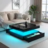 LED Coffee Table with Storage, High Glossy Modern White Center Table with 2 Drawers, Square Wooden Middle Table with 16-Color 1
