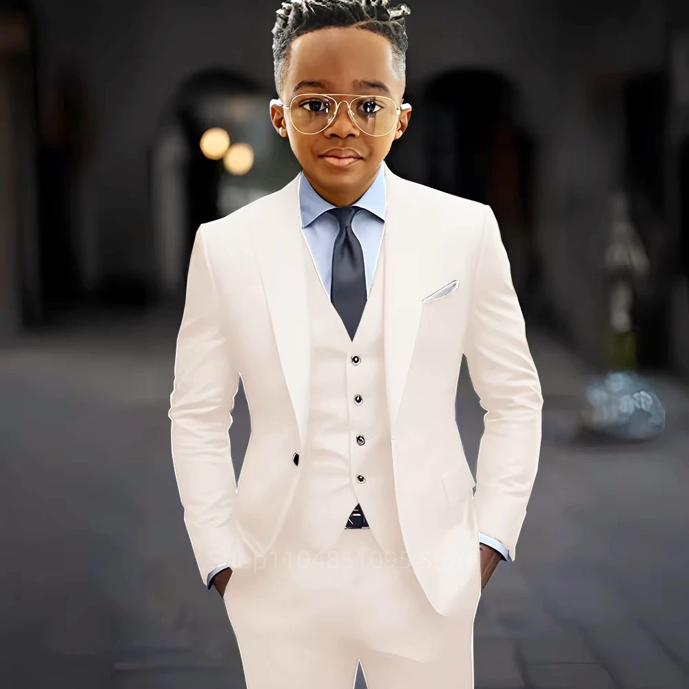 Blue Boy Wedding Formal Suits 3 Pieces Blazer Vest Pants Suits Flower Child Party Prom Suit Kids Suit Tuxedo for 2-18 Year Old