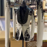 Elegance Metal Crystals Beaded Men Suits 2 Pieces Sets Groom Wedding Tuxedos Male Prom Blazers Slim Fit Customized Costume homme 1