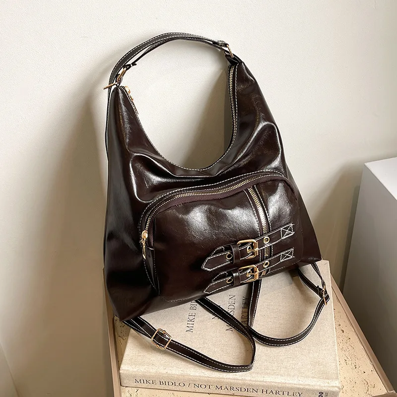 Portable PU Leather Shoulder Bag Large Capacity Casual Crossbody Bag Multifunctional Backpack For Women