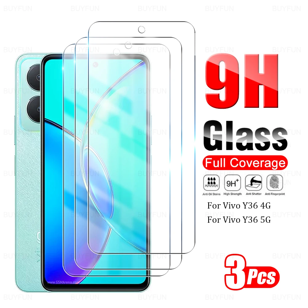 

3Pcs For Vivo Y36 4G 5G Vi vo Y 36 36Y 9H Tempered Glass Screen Protector Transparent Protective Film Fully Protection Films