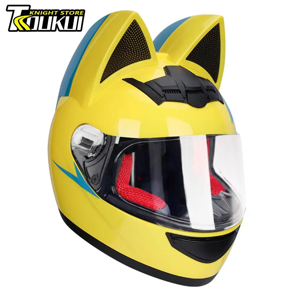 MotorcycleHelmetWomanEarCatCasqueMotoFullFaceGiftFor