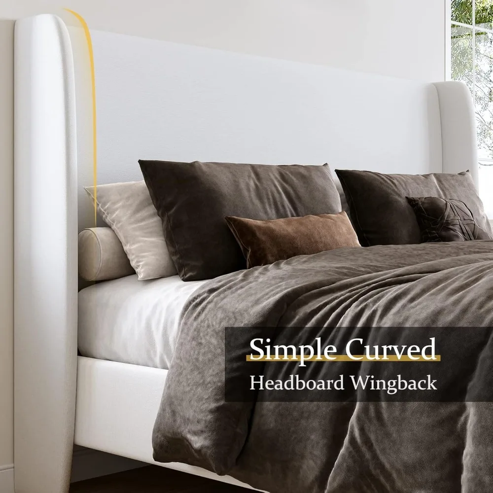 Frame Upholstered Bed Frame and Wingback Headboard/Wood Slat Support/No Box Spring Needed/Easy Assembly