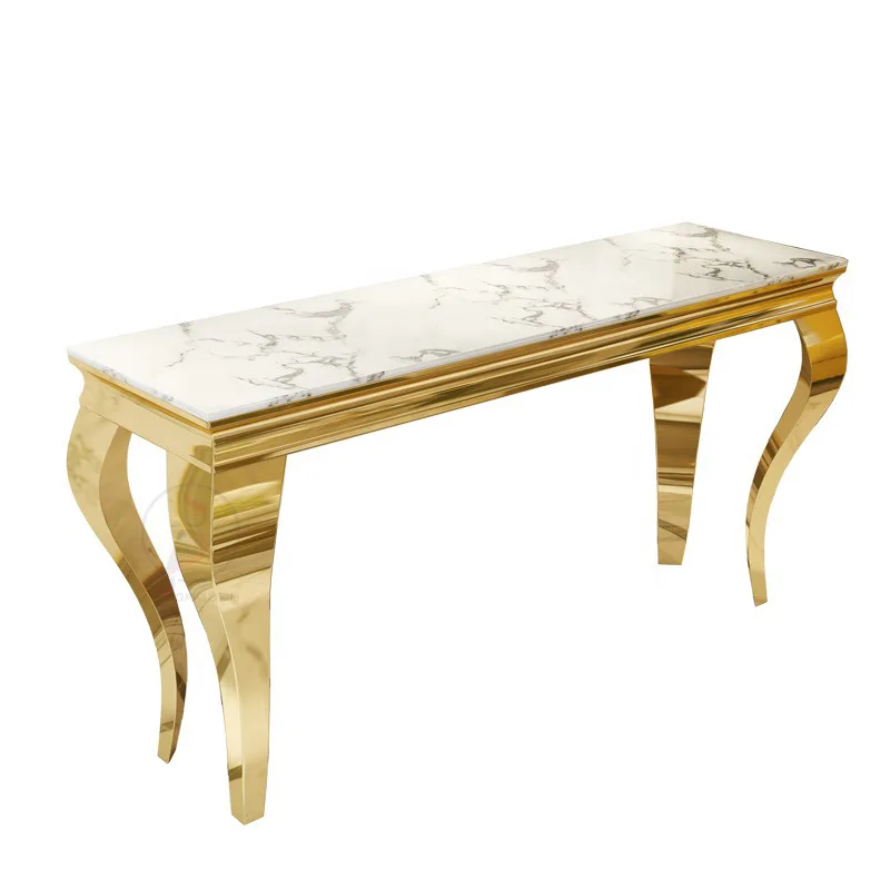 

European style long stainless steel storage rack with marble partition, simple and fashionable foyer table