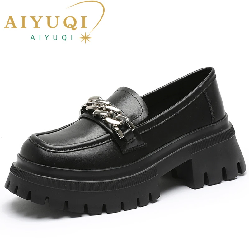 AIYUQI mocasines de piel auténtica con plataforma para mujer, zapatos de tacón alto, estilo caballo salvaje, otoño, 2023| | - AliExpress