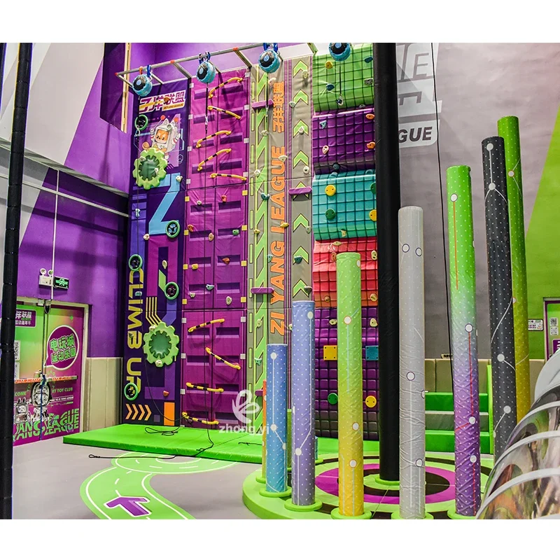 Popular Kids Rock Amusement Equipment Indoor Rock Climbing Wall With Descending Device