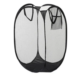Collapsible Ventilated Mesh Laundry Hamper - Portable Space - Saving Storage Basket - M (Black)