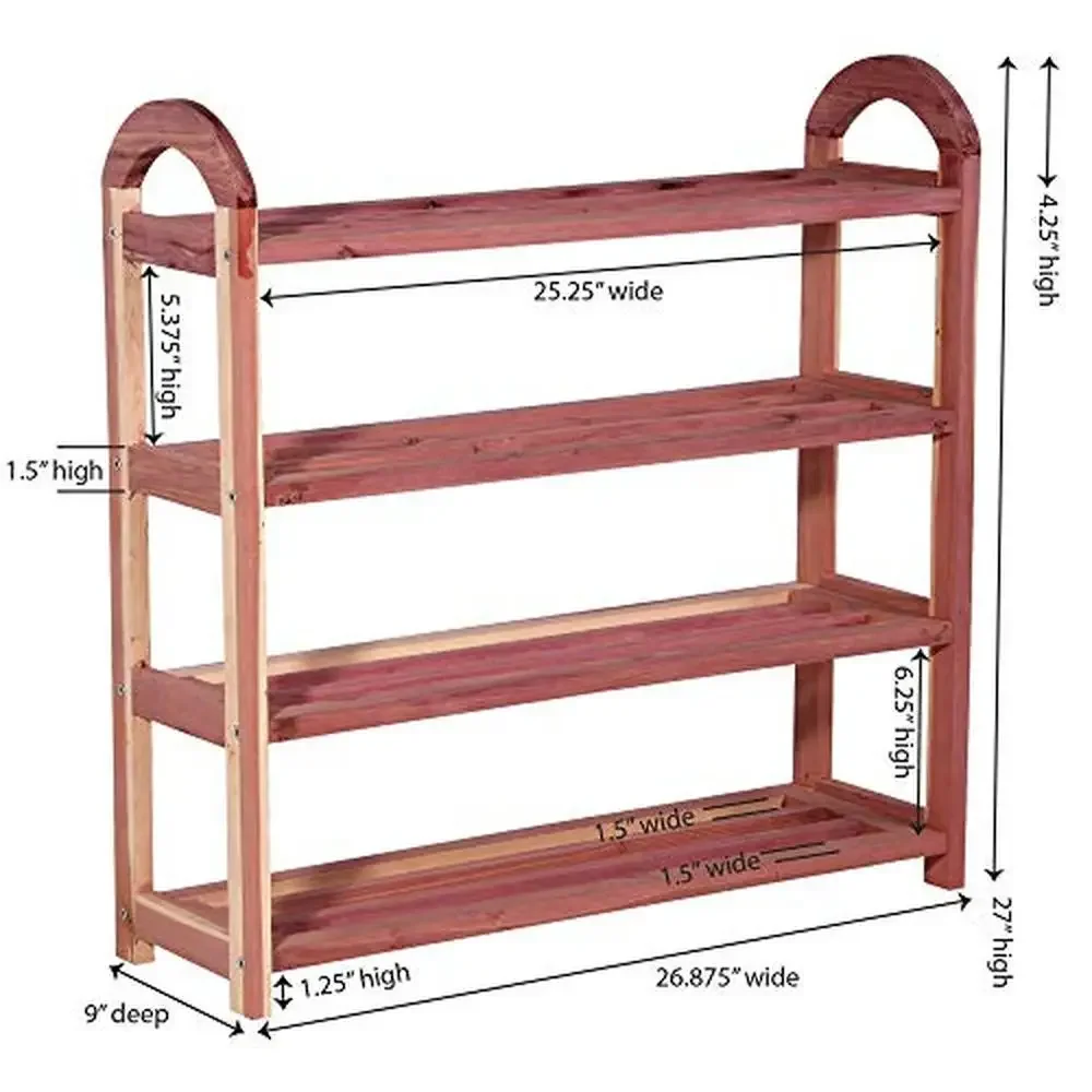 Cedar Shoe Rack Organizer Holds 12 Shoes Natural Cedar Wood 4-Tier Storage Shelf 4