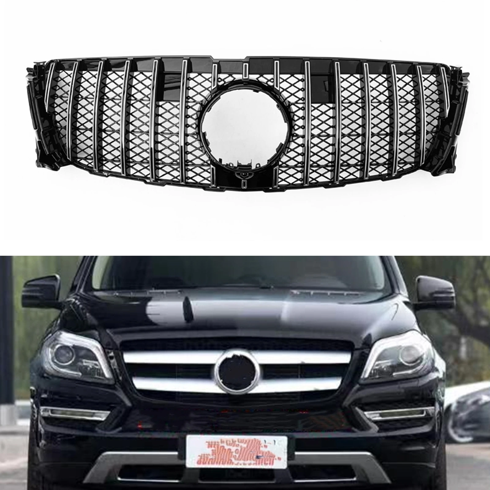 

Grill Front Grille For Mercedes Benz GL Class X166 GL350 GL400 2013 2014 2015 GT Style Silver/Black Upper Bumper Hood Mesh Grid