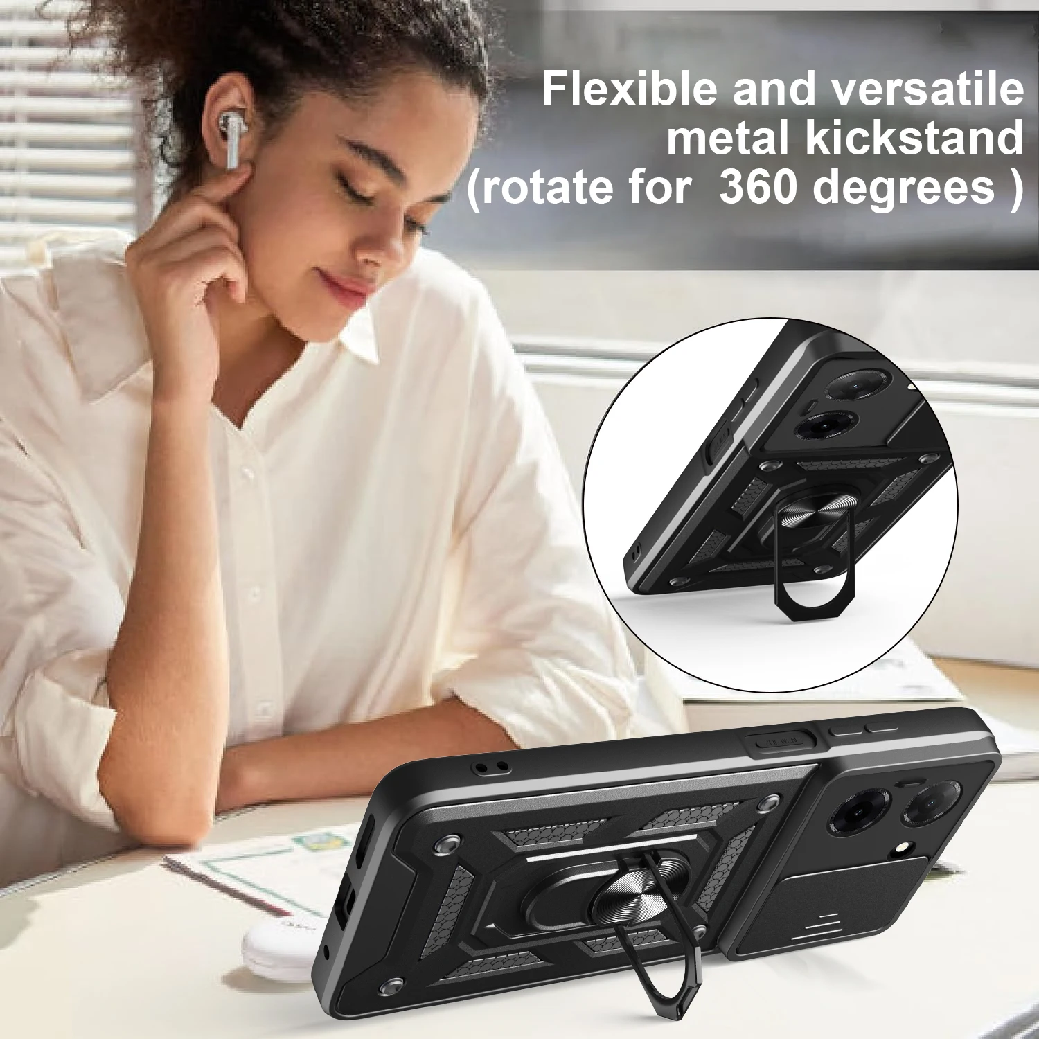 Armored Protective Phone Case with Magnetic Ring and Camera Protection