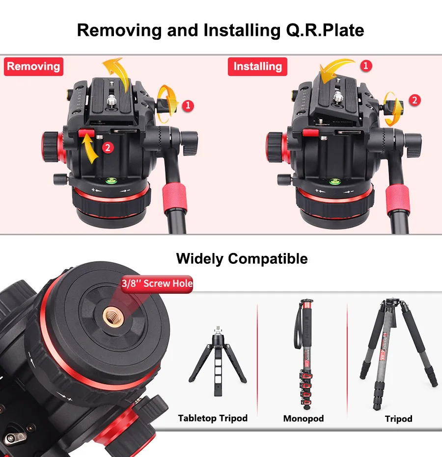 DF-12D Damping Tripod Head Hydraulic Pan Tilt Fluid Head,with Pan Bar Adjustable