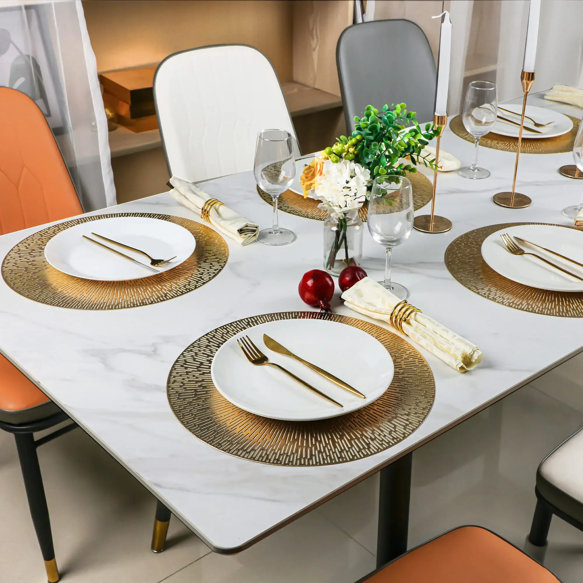 Set 6 Tovagliette Rotonde In PVC Oro - 38 Cm Lavabili E Antiscivolo Per Natale E Feste - 2