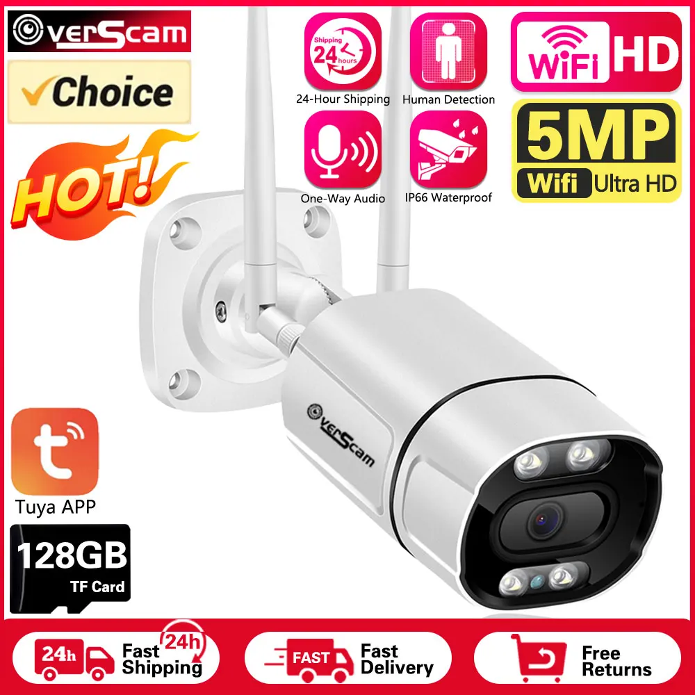 Tuya Smart Life 5Mp Wifi Ip Security Camera Outdoor Color Night Vision Wireless Monitoring Cam 1080P Hd Cctv Telecamera Di Sorveglianza