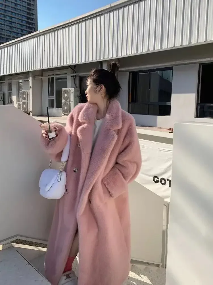 Fashion Autumn/Winter Thick Suit Collar Imitation Mink Fur One Piece Fur Eco Friendly Furs Long Coat Women Jacket Winter Clothes 3