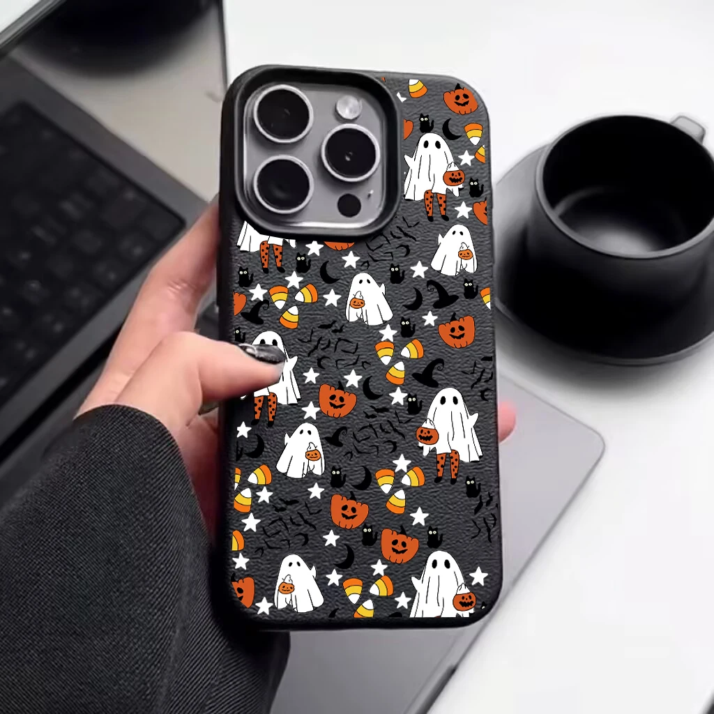 Autumn Leaf Pumpkin Coffer Leather Phone Case