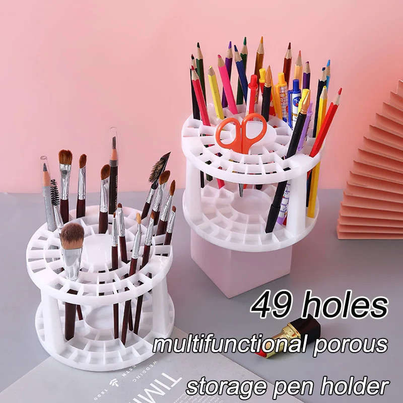 

New Portable 49 Holes Paint Brush Pen Holder Watercolor Paint Brush Holder Stand Painting Supplies For Students Desk Organizer