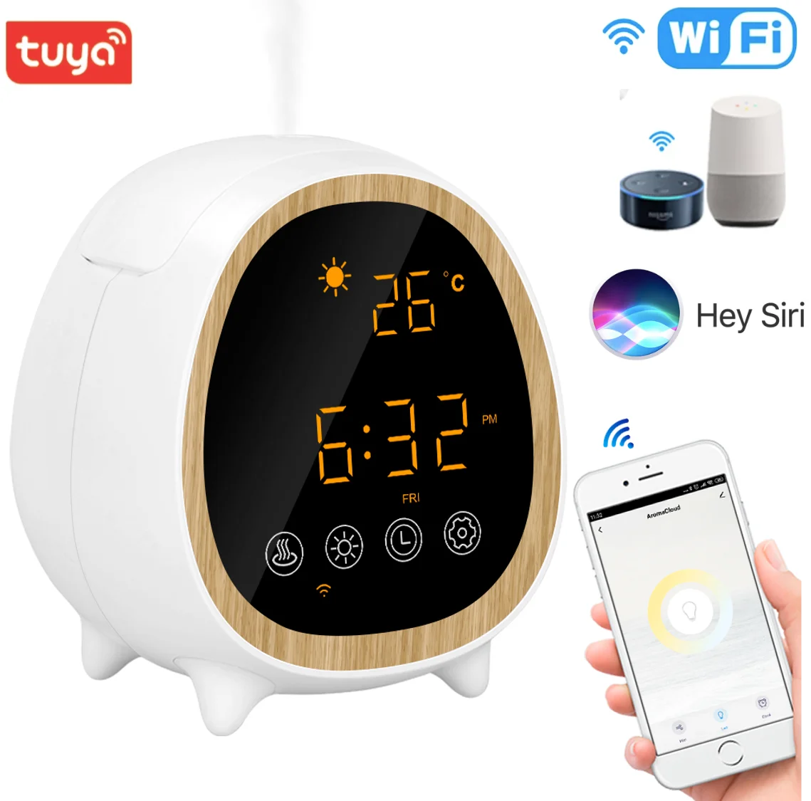 TuyaSmartWiFiEssentialOilAromaDiffuserwithAlarmTimeClock
