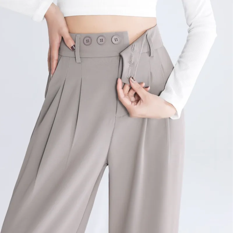 

Women Pantalon Pour Femme Y2K Solid Loose Wide Leg Pants Floor Length Office Lady High Waist Trousers Female Suit Pants 6203