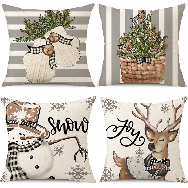 

New 45x45cm Christmas Decoration Pillowcase Xmas Tree Elk Snowman Cottoon Pillow Case Happy New Year Cushion Cover