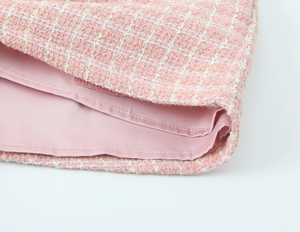 2 pieces 1 Set French Style Retro Pink Plaid Woven Tweed Blazer + High Waist Mini Shorts Pants Suits