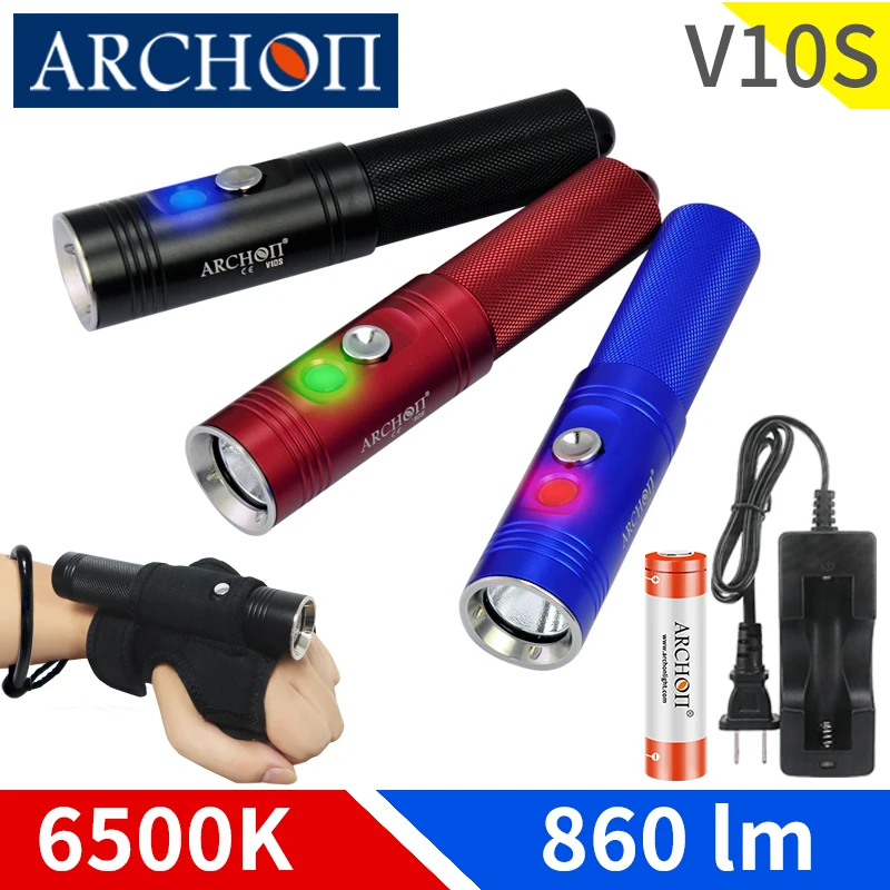 Фото Профессиональный фонарик ARCHON V10S 6500K для дайвинга, светодиодный портативный фонарик с чипом CREE для дайвинга №1