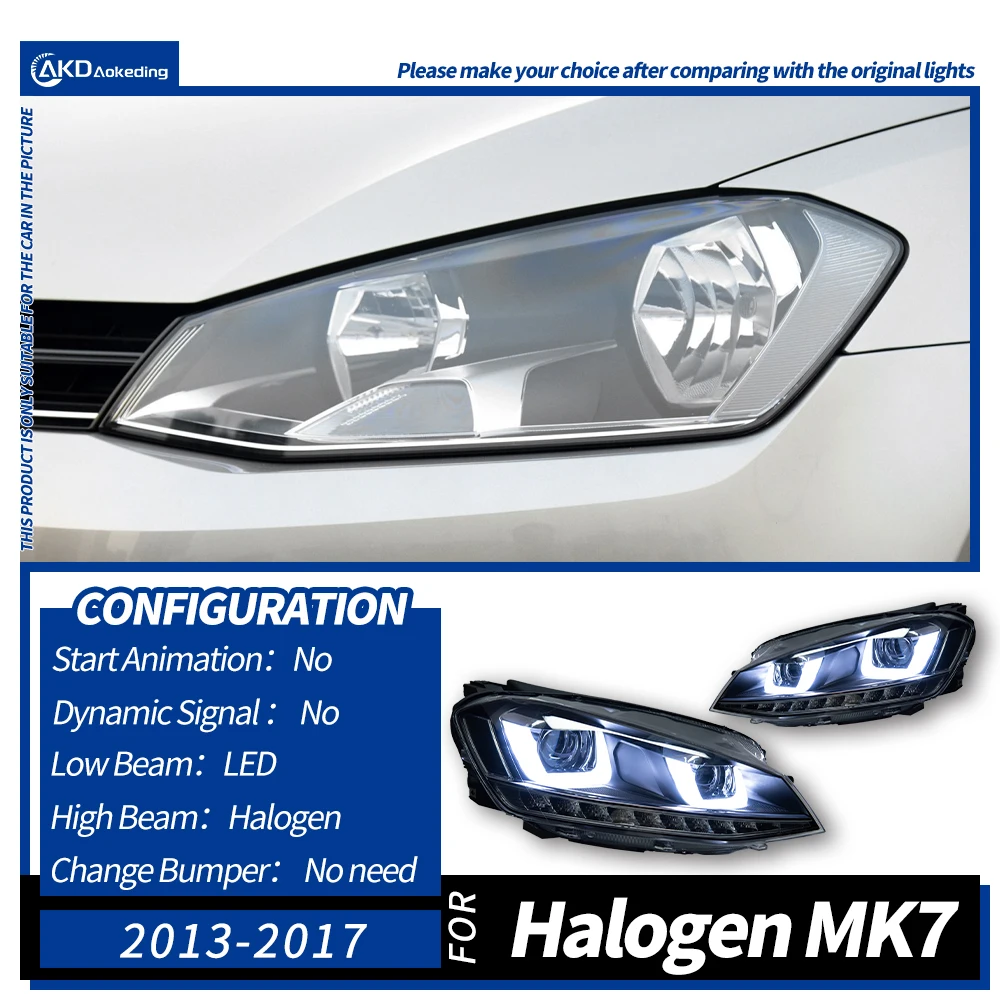 2 ADET VW Golf 7 Farları 2012-2017 Golf Vii MK7 Kısa Far LED DRL Uzun Far Halojen Ön Oto Aksesuarları