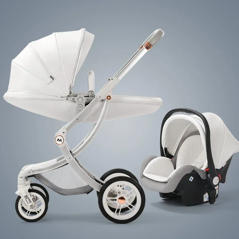 Baby Stroller 3in1,Luxury Baby Carriage with Car Seat,Eggshell Newborn Stroller Leather High Landscape PU leather Baby Stroller 3in1,Luxury Baby Carriage with Car Seat,Eggshell Newborn Stroller Leather High Landscape PU leather