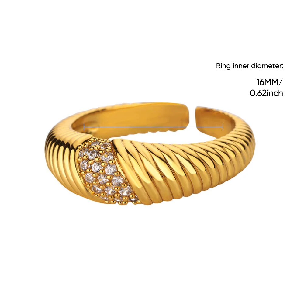 Zircon Textured Rings Stainless Steel Gold Wedding Couple