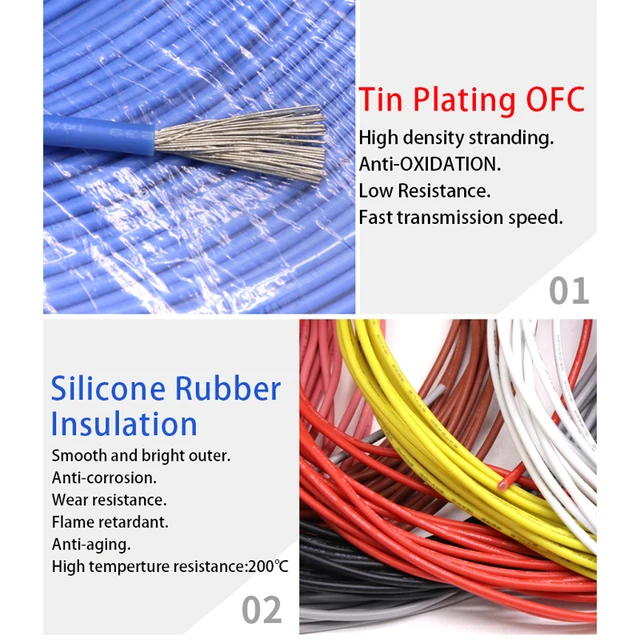 Fil de cuivre flexible en silicone souple, câble électronique LED bricolage