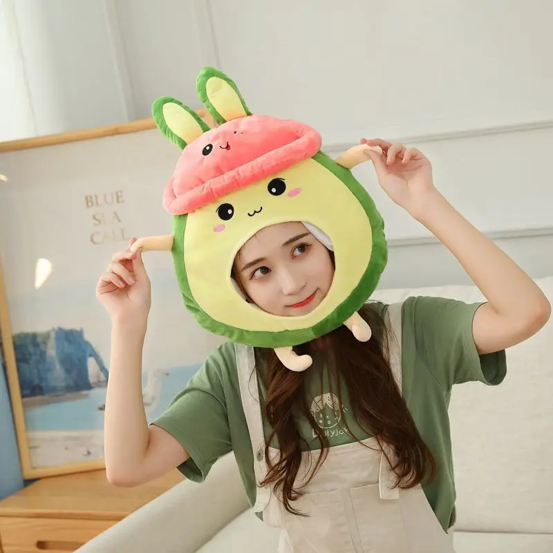 

Kawaii Avocado Rabbit Hat For Women Men Funny Cartoon Plush Toy Headgear Cute Beanies Cap Party Cosplay Headcover Photo Props